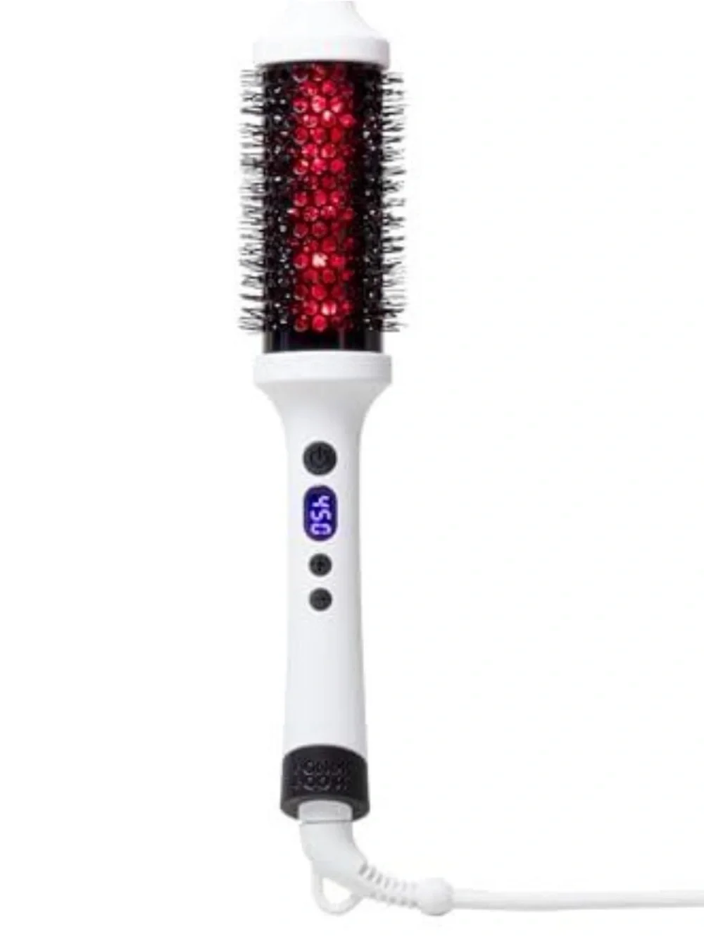 White and Red Hot Air Round Brush Hair Styler with Digital Display